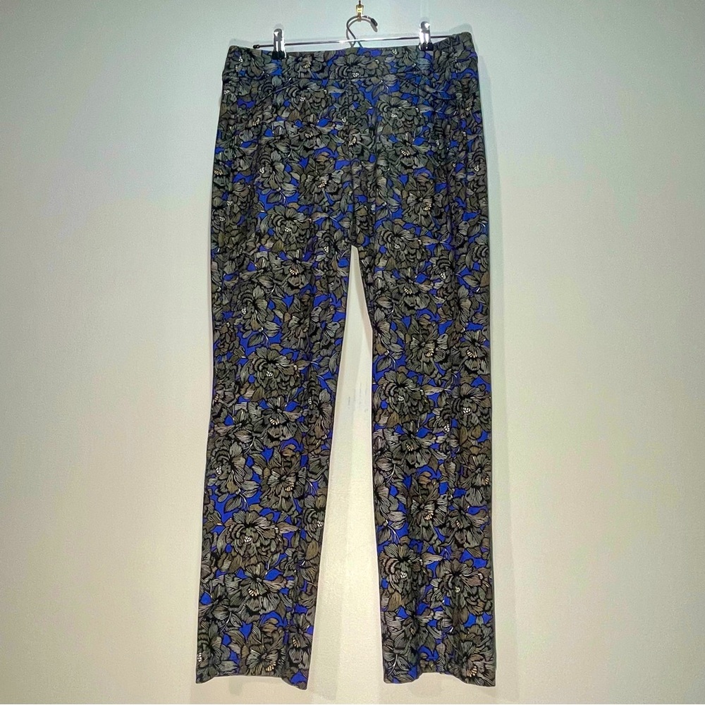 Chico’s Travelers Black Purple Floral Print Pants Stretch Size 0R (US 4)
